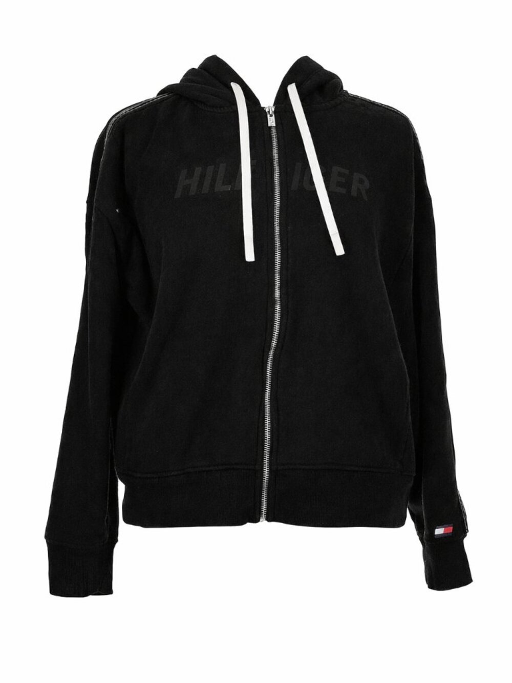 TOMMY HILFIGER BLACK ZIP UP HOODED JACKET LARGE
